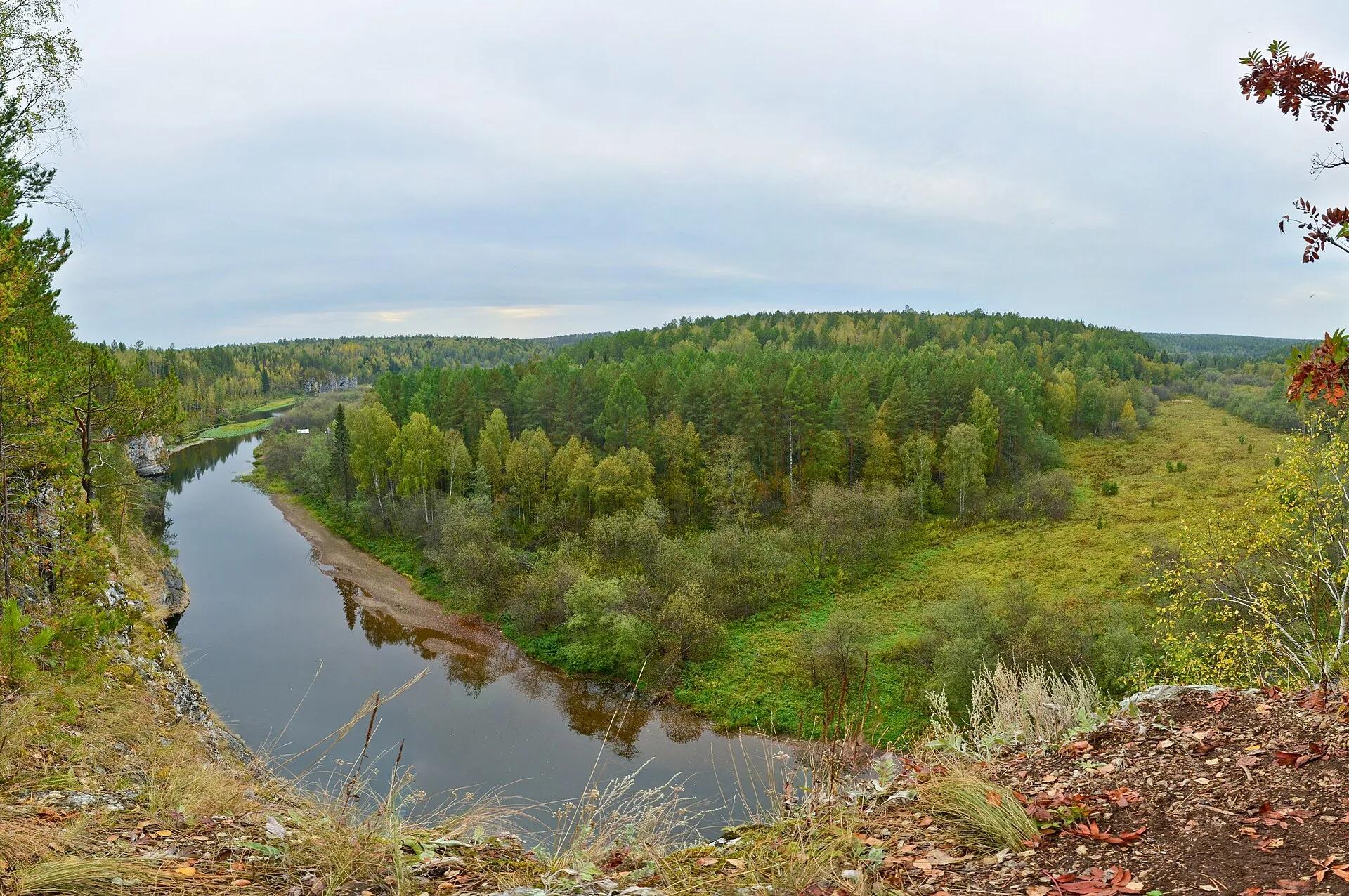 Осенний лес на берегу реки Серги в Оленьих Ручьях